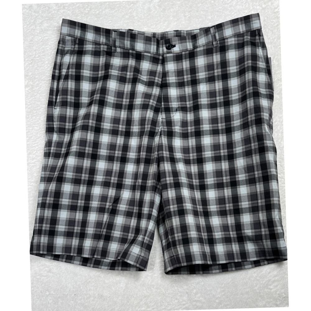 Slazenger Golf Shorts Mens 38 Grey Black Plaid Hydro-Dri Moisture‎ Wicking NWT